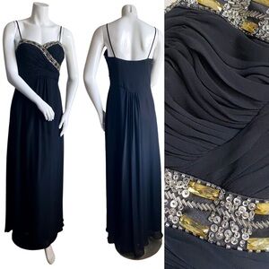 Samila Vintage Formal Maxi Dress Gown Gold Sequin Prom Wedding Goth Romantic 8